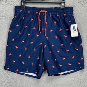 Old Navy Mens Swim Trunks Medium Blue Pink Flamingoes Drawstring Swim Shorts NEW